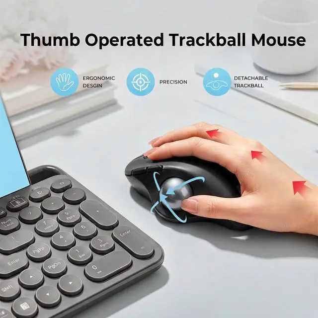 Alt view image 2 of 7 - Wireless Trackball Mouse, Ergonomic Bluetooth Rollerball Mouse,Black