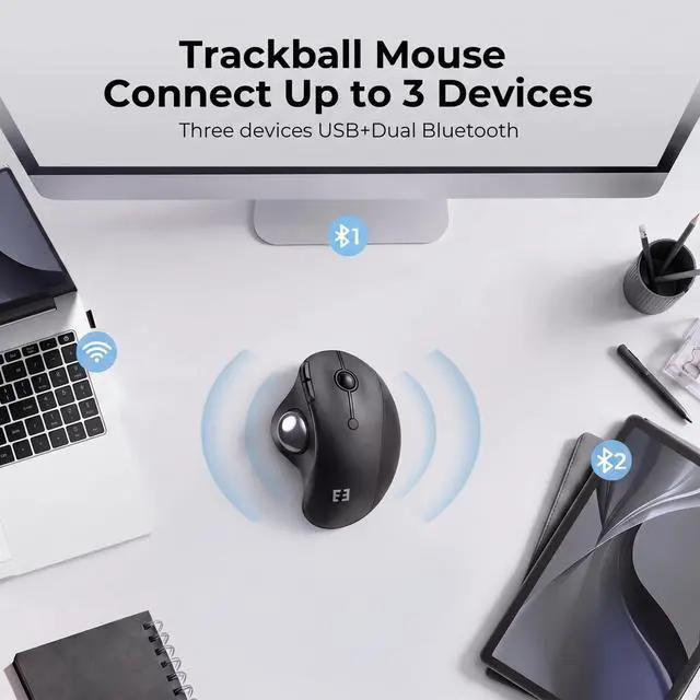 Alt view image 6 of 7 - Wireless Trackball Mouse, Ergonomic Bluetooth Rollerball Mouse,Black