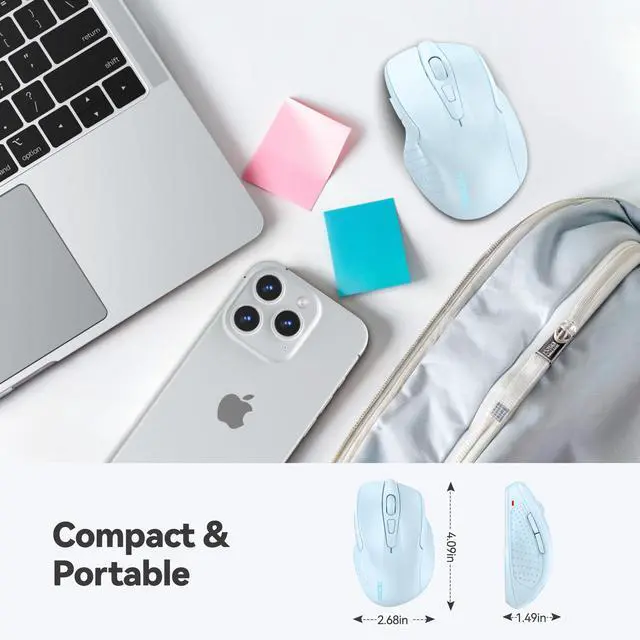 Alt view image 2 of 7 - Wireless Mouse, 2.4G Ergonomic Computer Mouse, 2600 DPI, Lightblue