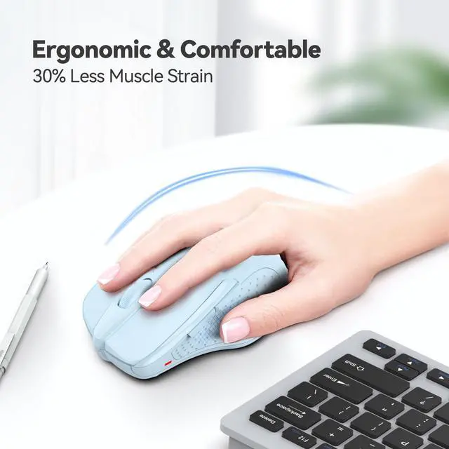 Alt view image 3 of 7 - Wireless Mouse, 2.4G Ergonomic Computer Mouse, 2600 DPI, Lightblue