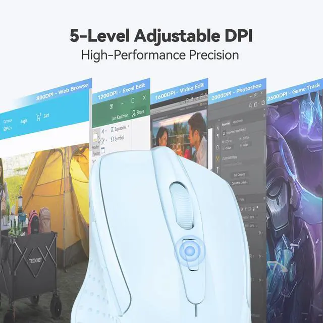 Alt view image 4 of 7 - Wireless Mouse, 2.4G Ergonomic Computer Mouse, 2600 DPI, Lightblue