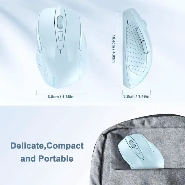 Alt view image 5 of 7 - Wireless Mouse, 2.4G Ergonomic Computer Mouse, 2600 DPI, Lightblue