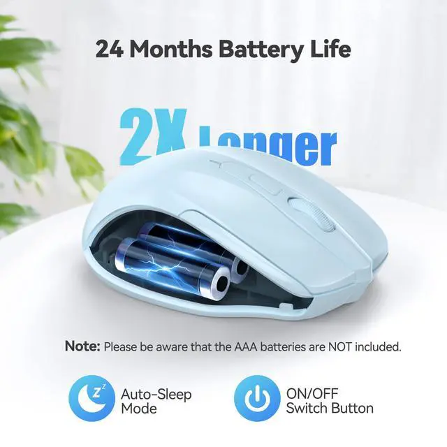 Alt view image 6 of 7 - Wireless Mouse, 2.4G Ergonomic Computer Mouse, 2600 DPI, Lightblue