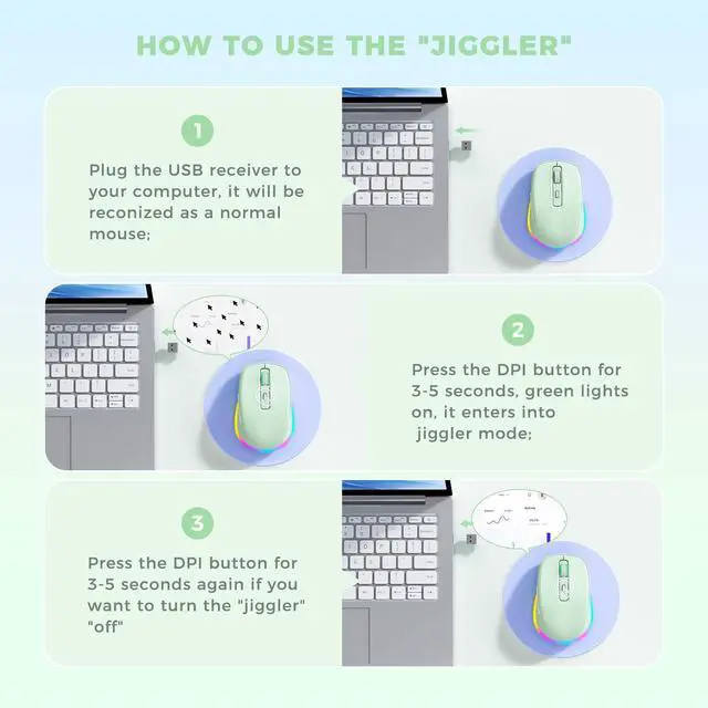 Alt view image 3 of 7 - Wireless Mouse Jiggler - Keep Computers Awake, Light Green