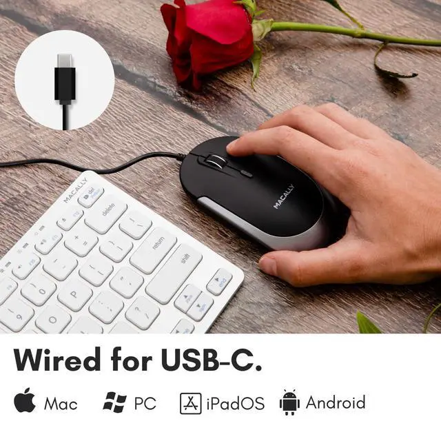 Alt view image 4 of 7 - USB Type C Mouse - Slim & Compact Design - USB C Mouse for MacBook Pro iMac PC etc. - Simple 3 Button & Scroll Wheel Layout with DPI Switch - Comfortable Plug & Play Apple Wired Mouse USBC