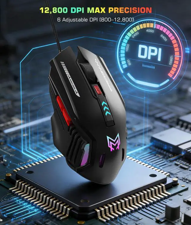 Alt view image 2 of 7 - Customizable Wired Gaming Mouse with 6 Levels DPI and 6 Programmable Button