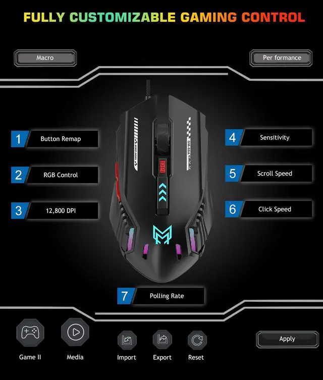 Alt view image 4 of 7 - Customizable Wired Gaming Mouse with 6 Levels DPI and 6 Programmable Button