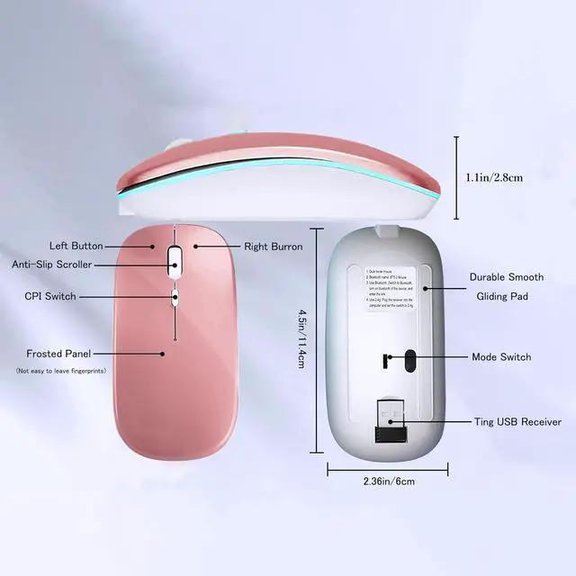 Alt view image 6 of 7 - Wireless Bluetooth Mouse, Rechargeable Laptop Mice, Rose Gold