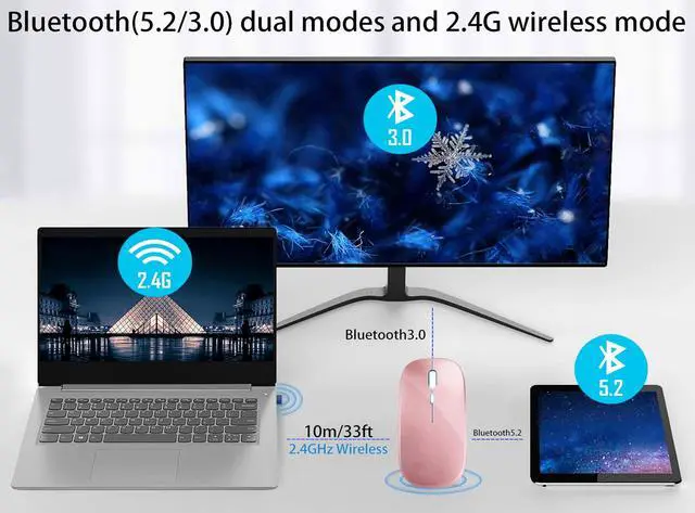 Alt view image 7 of 7 - Wireless Bluetooth Mouse, Rechargeable Laptop Mice, Rose Gold