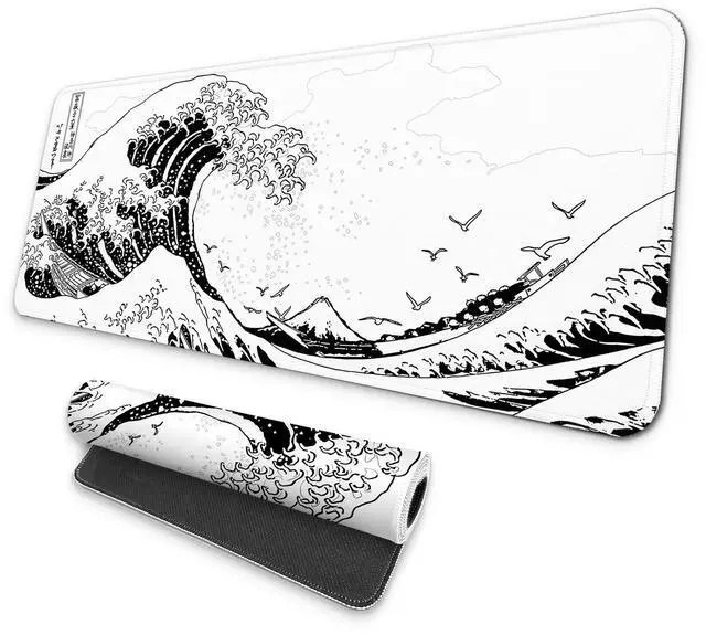 Main image of Large Gaming Mouse Pad, Full Keyboard Mat, Long Laptop Mousepad, Computer Mouse Mat for Home and Office, Anti-Slip Rubber Base, 31.5 x 11.8 Inches (White Sea Wave)