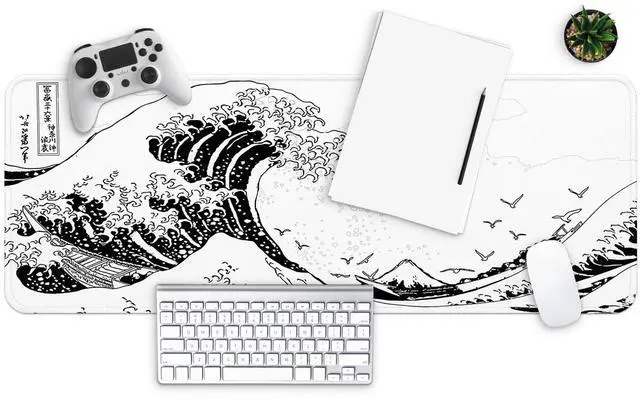 Alt view image 2 of 7 - Large Gaming Mouse Pad, Full Keyboard Mat, Long Laptop Mousepad, Computer Mouse Mat for Home and Office, Anti-Slip Rubber Base, 31.5 x 11.8 Inches (White Sea Wave)
