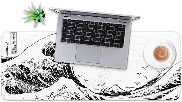 Alt view image 4 of 7 - Large Gaming Mouse Pad, Full Keyboard Mat, Long Laptop Mousepad, Computer Mouse Mat for Home and Office, Anti-Slip Rubber Base, 31.5 x 11.8 Inches (White Sea Wave)