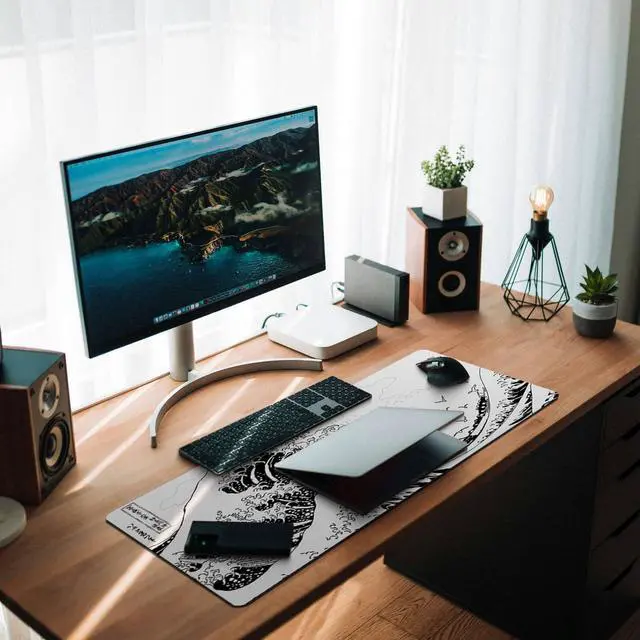 Alt view image 6 of 7 - Large Gaming Mouse Pad, Full Keyboard Mat, Long Laptop Mousepad, Computer Mouse Mat for Home and Office, Anti-Slip Rubber Base, 31.5 x 11.8 Inches (White Sea Wave)