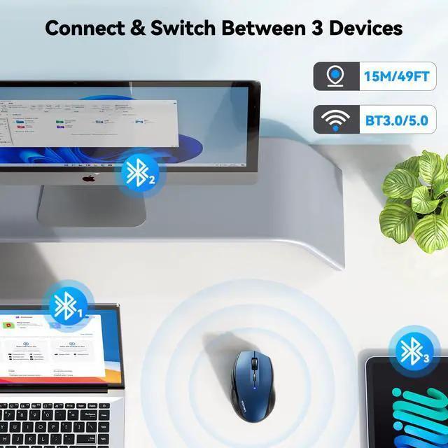 Alt view image 2 of 6 - Bluetooth Mouse, Wireless Silent 6 Buttons 2-Yr Battery, Blue