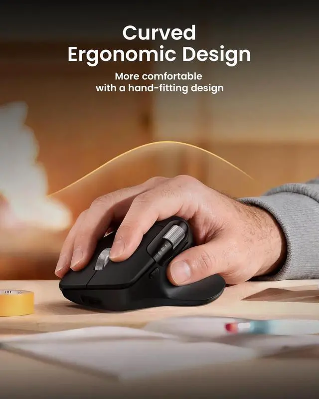 Alt view image 7 of 7 - Ergonomic Wireless Mouse, Fast Scrolling & Side Scroll Mouse