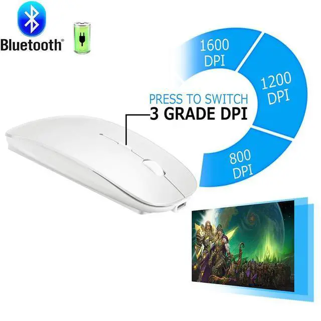 Alt view image 2 of 7 - Rechargeable Bluetooth 5.2/3.0/Type-C/USB-2.4G Mouse for MacBook/MacBook air/Pro/iPad, Wireless Mouse for Laptop/Notebook/pc/iPad/Chromebook (White)