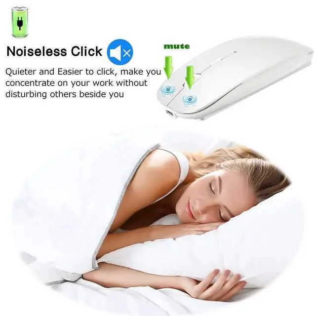 Alt view image 6 of 7 - Rechargeable Bluetooth 5.2/3.0/Type-C/USB-2.4G Mouse for MacBook/MacBook air/Pro/iPad, Wireless Mouse for Laptop/Notebook/pc/iPad/Chromebook (White)