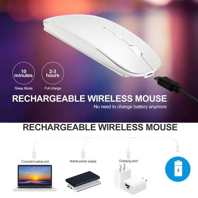 Alt view image 7 of 7 - Rechargeable Bluetooth 5.2/3.0/Type-C/USB-2.4G Mouse for MacBook/MacBook air/Pro/iPad, Wireless Mouse for Laptop/Notebook/pc/iPad/Chromebook (White)