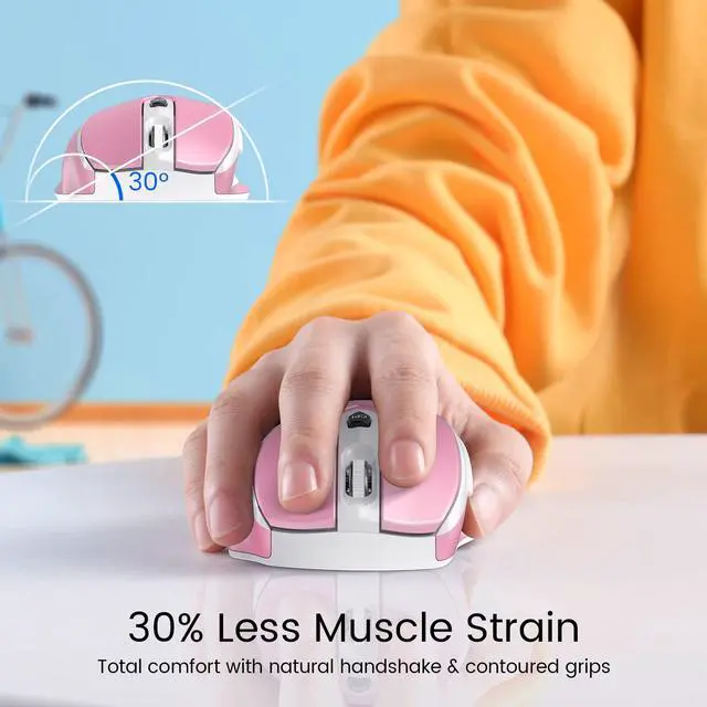 Alt view image 2 of 7 - Wireless Mouse for Laptop - Ergonomic Plus Computer USB Cordless Mice, Ergo Grips, Lightspeed 5-Level 2400 DPI, 16 Months Battery, Portable for PC Mac Chromebook, 6 Button, Flamingo Pink