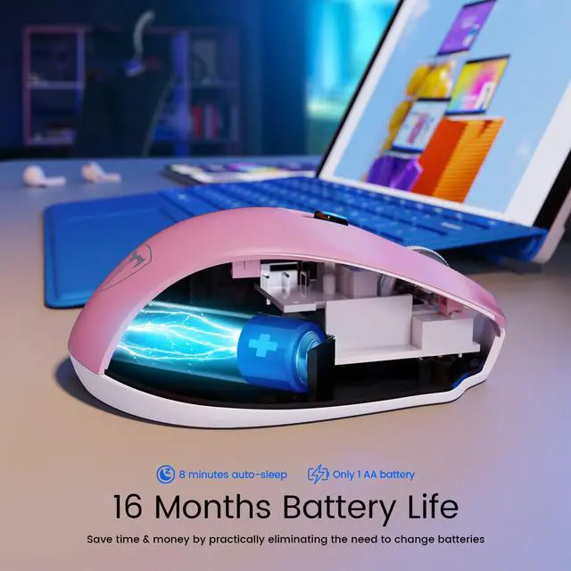 Alt view image 5 of 7 - Wireless Mouse for Laptop - Ergonomic Plus Computer USB Cordless Mice, Ergo Grips, Lightspeed 5-Level 2400 DPI, 16 Months Battery, Portable for PC Mac Chromebook, 6 Button, Flamingo Pink