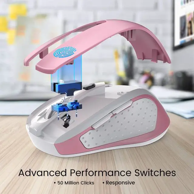 Alt view image 7 of 7 - Wireless Mouse for Laptop - Ergonomic Plus Computer USB Cordless Mice, Ergo Grips, Lightspeed 5-Level 2400 DPI, 16 Months Battery, Portable for PC Mac Chromebook, 6 Button, Flamingo Pink