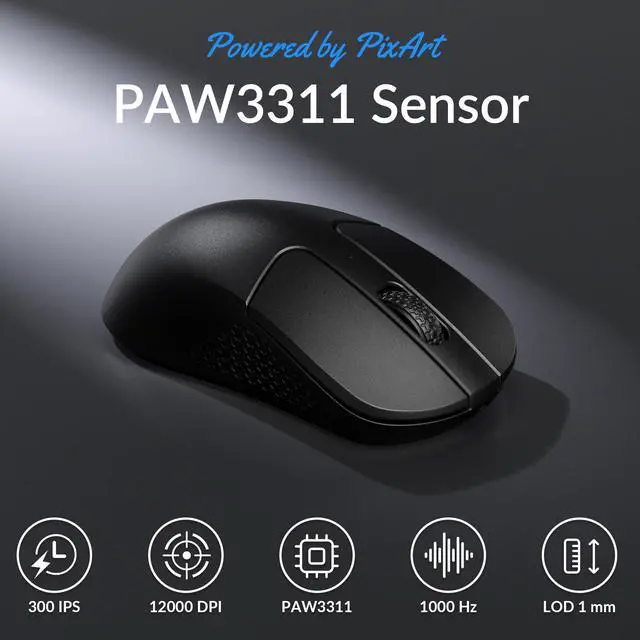 Alt view image 2 of 7 - Mini Wireless Optical Mouse, Bluetooth 5.1/2.4 GHz/Wired Gaming Mouse, Programmable PixArt 3311 Sensor with up to 26,000 DPI/ 650 IPS, Lightweight Ergonomic for Windows Mac Linux - Black
