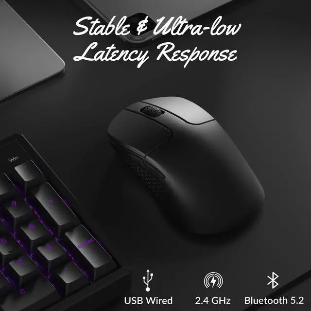 Alt view image 3 of 7 - Mini Wireless Optical Mouse, Bluetooth 5.1/2.4 GHz/Wired Gaming Mouse, Programmable PixArt 3311 Sensor with up to 26,000 DPI/ 650 IPS, Lightweight Ergonomic for Windows Mac Linux - Black