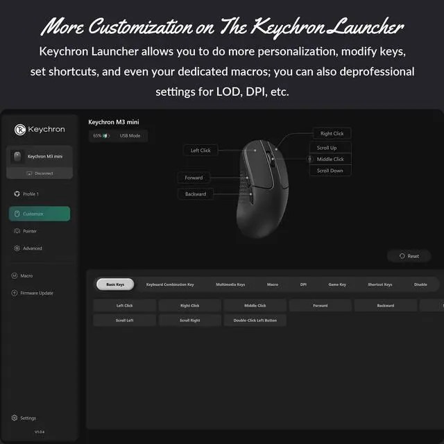 Alt view image 6 of 7 - Mini Wireless Optical Mouse, Bluetooth 5.1/2.4 GHz/Wired Gaming Mouse, Programmable PixArt 3311 Sensor with up to 26,000 DPI/ 650 IPS, Lightweight Ergonomic for Windows Mac Linux - Black