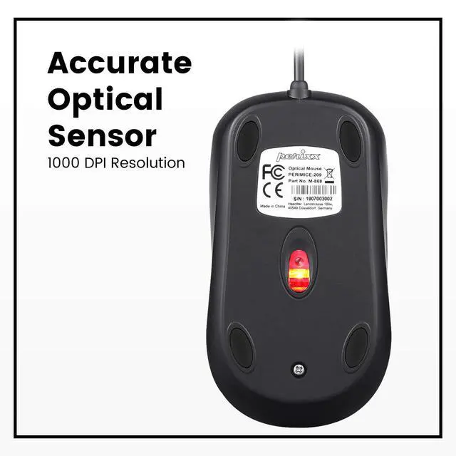 Alt view image 6 of 7 - Perimice-209 P, Wired PS2 Mouse with 1000 DPI Resolution, Black, (10442)
