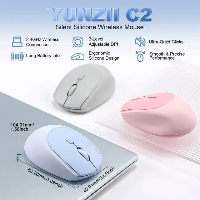 Alt view image 2 of 7 - Silicone Wireless Mouse 1600 DPI Optical 2.4GHz (Blue)