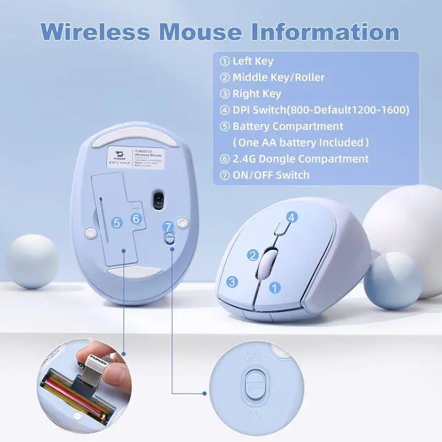 Alt view image 7 of 7 - Silicone Wireless Mouse 1600 DPI Optical 2.4GHz (Blue)