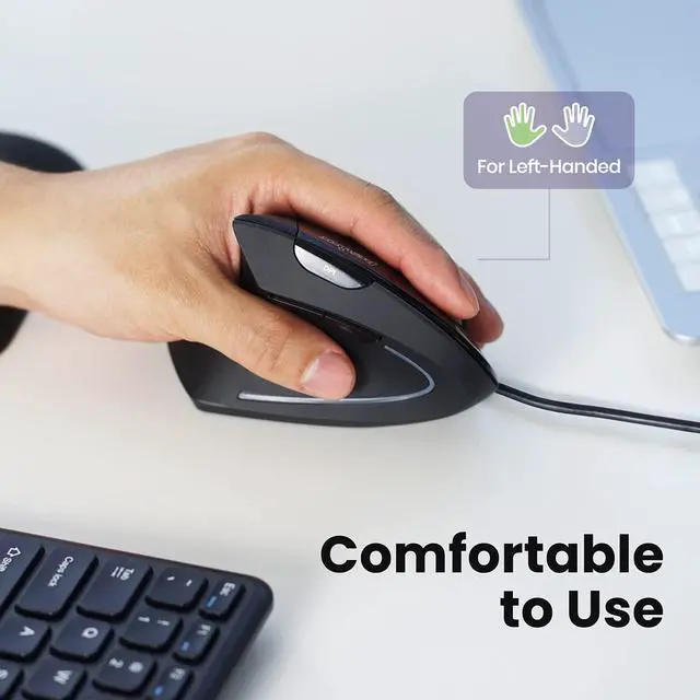 Alt view image 2 of 7 - Wired Vertical Ergonomic Mouse with 2 DPI, 6 Button Optical Ergo Mouse with 2 Level DPI Switch 1000 1600, Left Handed, Black