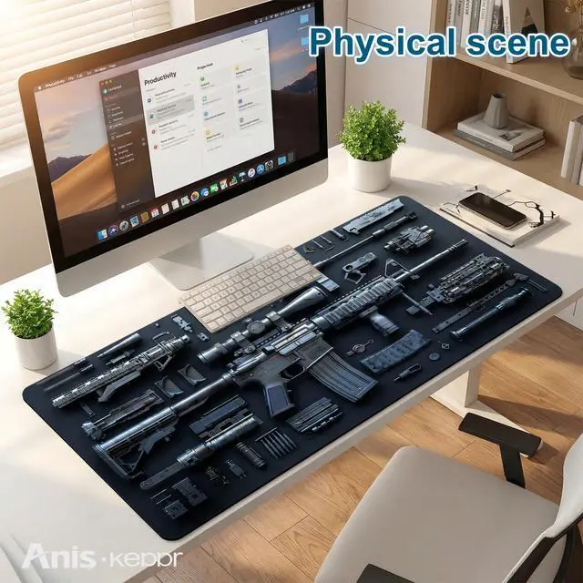 Alt view image 2 of 7 - Large Gaming Mouse Pad Military Weapon Pattern Non-Slip Desk Mat