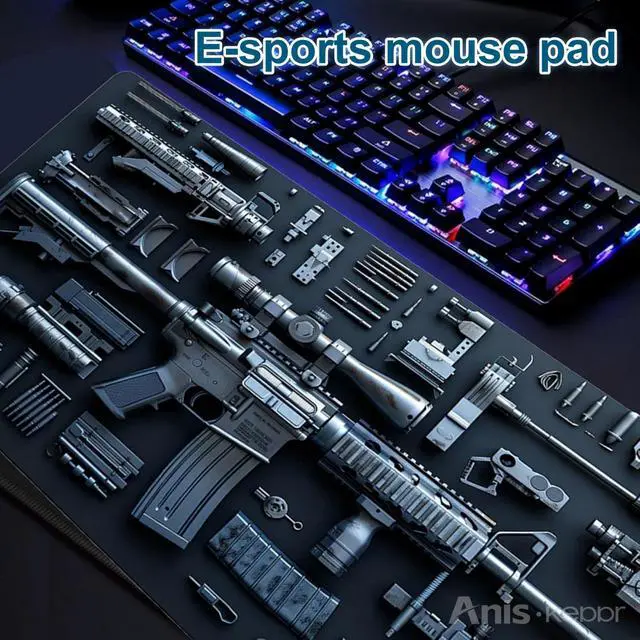 Alt view image 3 of 7 - Large Gaming Mouse Pad Military Weapon Pattern Non-Slip Desk Mat