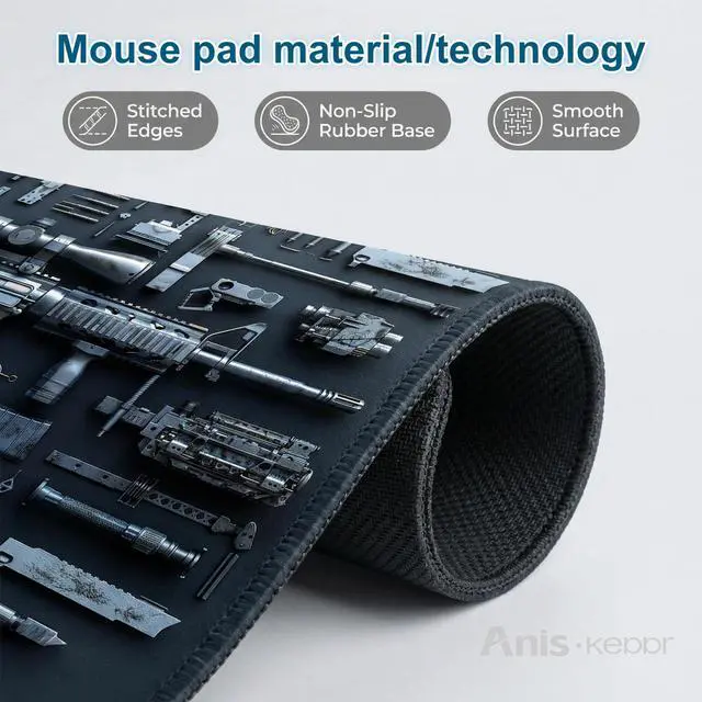 Alt view image 4 of 7 - Large Gaming Mouse Pad Military Weapon Pattern Non-Slip Desk Mat