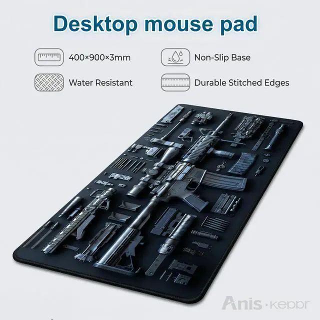Alt view image 5 of 7 - Large Gaming Mouse Pad Military Weapon Pattern Non-Slip Desk Mat