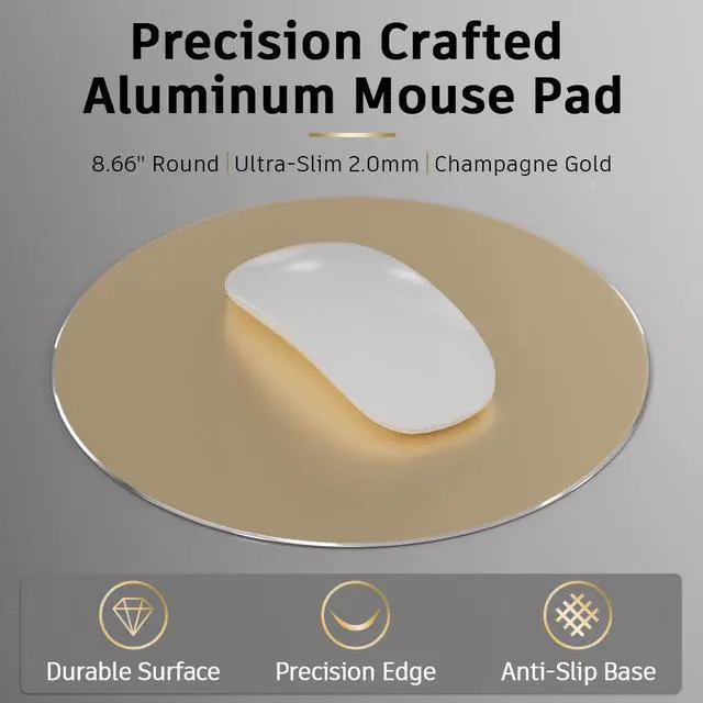 Alt view image 2 of 7 - Aluminum Metal Mouse Pad Mice Mat 8.66 in (Round, Champagne Gold)