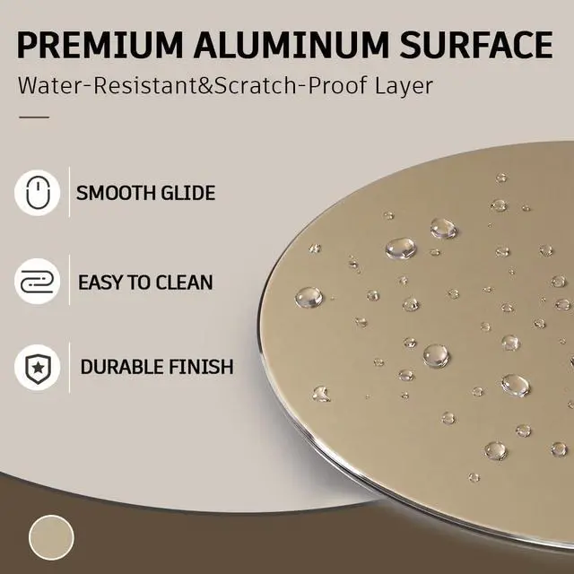 Alt view image 6 of 7 - Aluminum Metal Mouse Pad Mice Mat 8.66 in (Round, Champagne Gold)