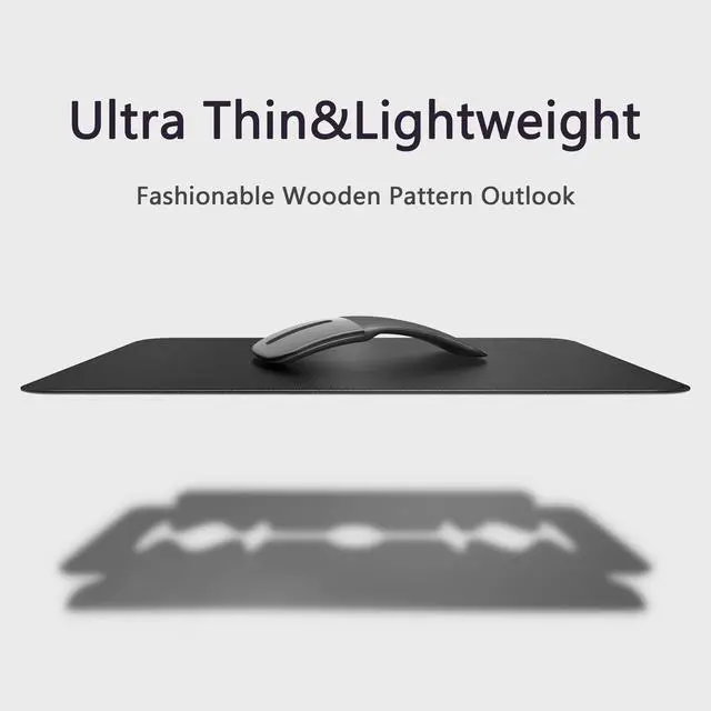 Alt view image 4 of 7 - Black Hard Mouse Pad,Ultra Thin Wood-Textured PU Leather Mouse Mat