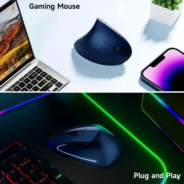 Alt view image 3 of 7 - Ergonomic Vertical Wireless Mouse Stylish Rechargeable 2.4G Optical Mice Cordless Mouse with USB Receiver, 800/1200 /1600 DPI, 5 Buttons for Laptop,PC,Mac,Computer (Blue)