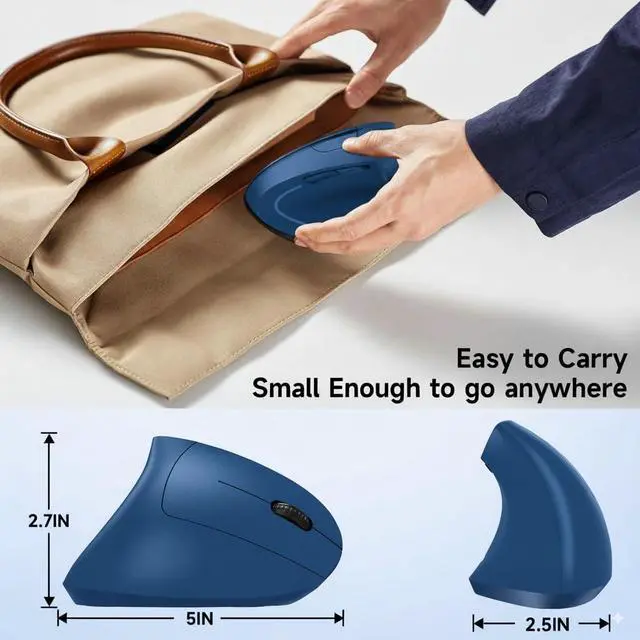 Alt view image 4 of 7 - Ergonomic Vertical Wireless Mouse Stylish Rechargeable 2.4G Optical Mice Cordless Mouse with USB Receiver, 800/1200 /1600 DPI, 5 Buttons for Laptop,PC,Mac,Computer (Blue)