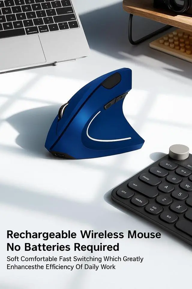 Alt view image 6 of 7 - Ergonomic Vertical Wireless Mouse Stylish Rechargeable 2.4G Optical Mice Cordless Mouse with USB Receiver, 800/1200 /1600 DPI, 5 Buttons for Laptop,PC,Mac,Computer (Blue)