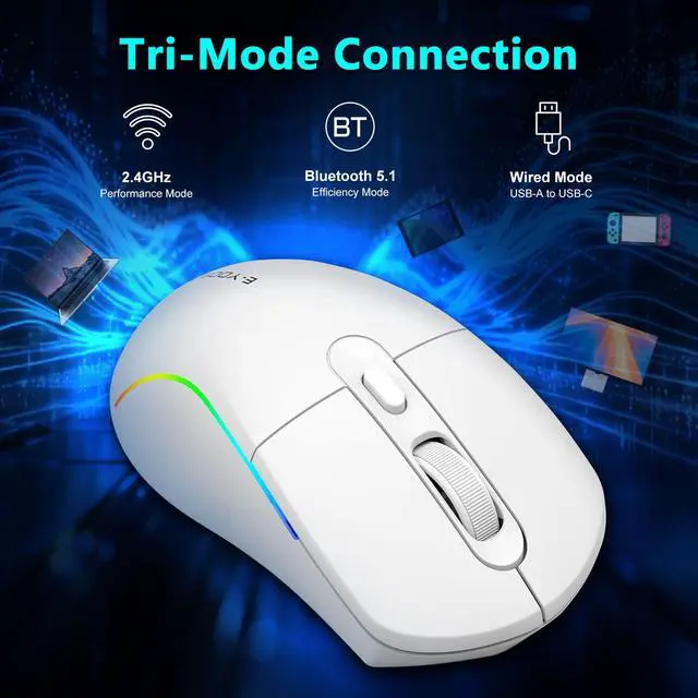 Alt view image 3 of 7 - Wireless Gaming Mouse, 10,000 DPI, 6 Programmable Buttons, White