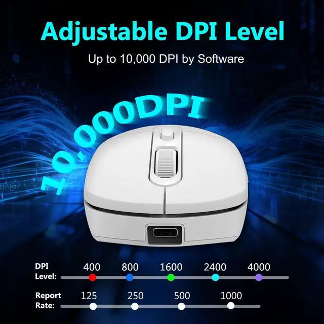 Alt view image 4 of 7 - Wireless Gaming Mouse, 10,000 DPI, 6 Programmable Buttons, White