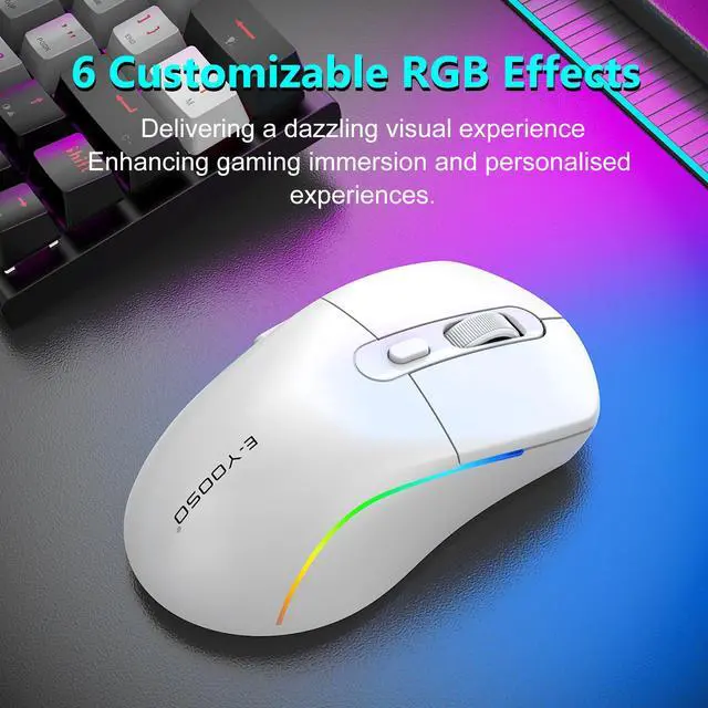 Alt view image 5 of 7 - Wireless Gaming Mouse, 10,000 DPI, 6 Programmable Buttons, White