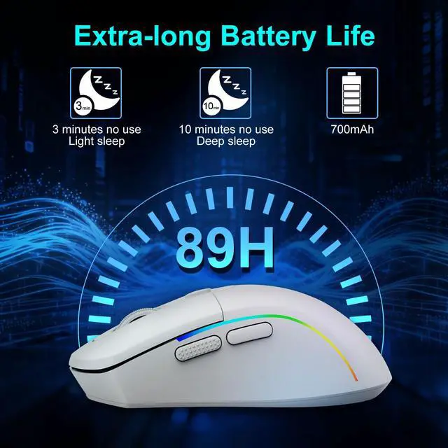 Alt view image 6 of 7 - Wireless Gaming Mouse, 10,000 DPI, 6 Programmable Buttons, White
