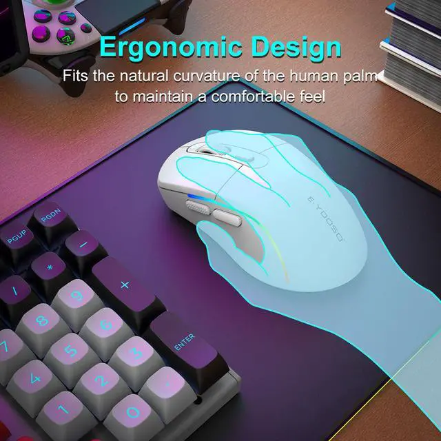 Alt view image 7 of 7 - Wireless Gaming Mouse, 10,000 DPI, 6 Programmable Buttons, White
