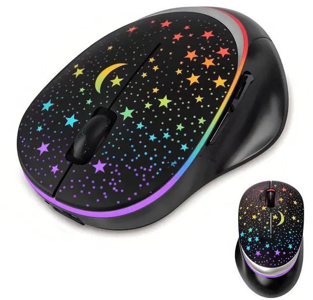 Main image of Bluetooth Wireless Mouse with Starry Sky RGB Backlight& Gradient Breathing Light - Ergonomic Dual Mode Rechargeable Mouse, Type-C Charging - Perfect for Office, Gaming & Travel (Balck)