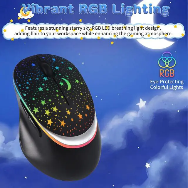Alt view image 2 of 6 - Bluetooth Wireless Mouse with Starry Sky RGB Backlight& Gradient Breathing Light - Ergonomic Dual Mode Rechargeable Mouse, Type-C Charging - Perfect for Office, Gaming & Travel (Balck)