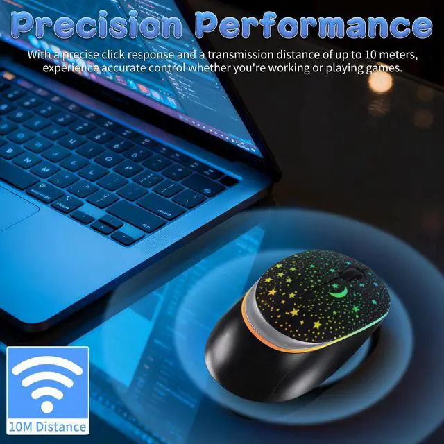 Alt view image 6 of 6 - Bluetooth Wireless Mouse with Starry Sky RGB Backlight& Gradient Breathing Light - Ergonomic Dual Mode Rechargeable Mouse, Type-C Charging - Perfect for Office, Gaming & Travel (Balck)